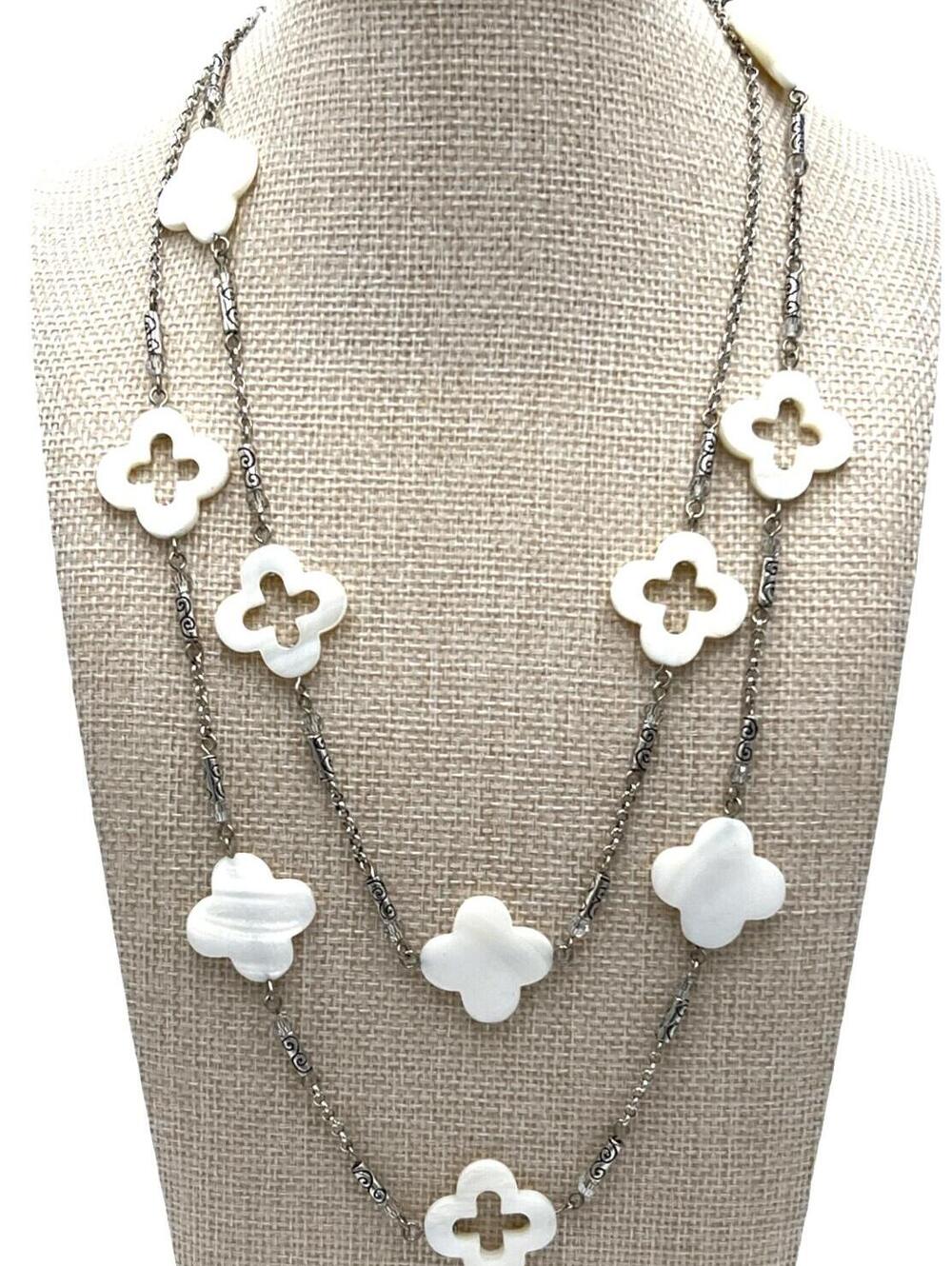 Brighton Silvertone Mother of Pearl Clover Station Necklace